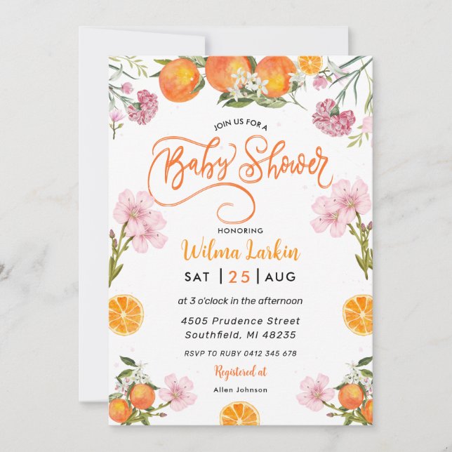 Citrus Floral Bridal Shower Invitation (Front)