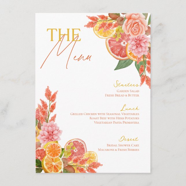 Citrus Floral Bridal Shower Menu (Front)