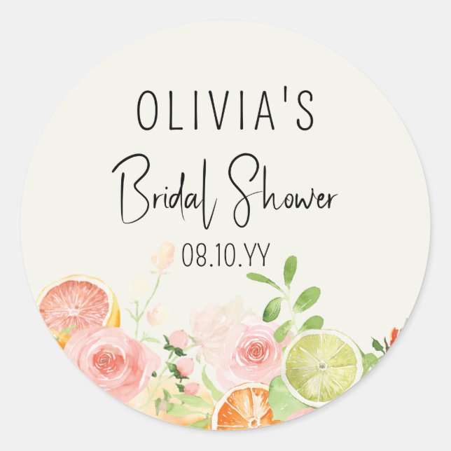Citrus Floral Bridal Shower Shower Favour Box Classic Round Sticker (Front)
