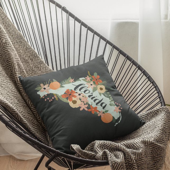 Citrus Floral Florida State Silhouette Cushion (Creator Uploaded)