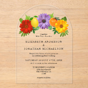 Citrus Floral Garden Wedding Acrylic Invitations