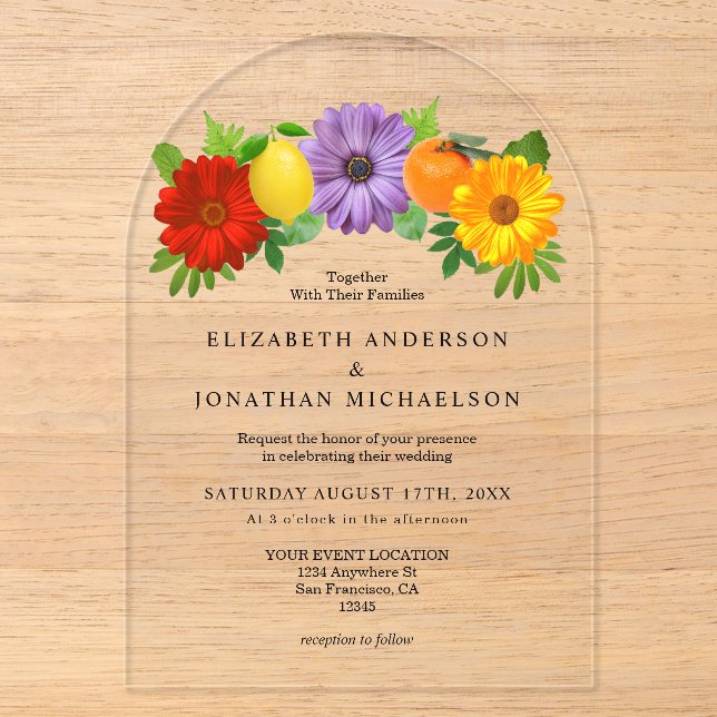 Citrus Floral Garden Wedding Acrylic Invitations (Front)