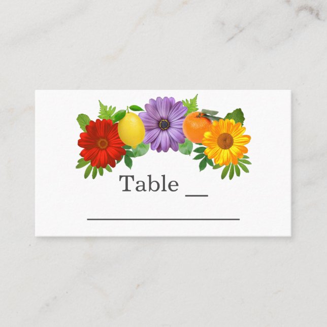 Citrus Floral Garden Wedding Place Card (Front)