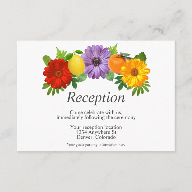 Citrus Floral Garden Wedding Reception Enclosure Card (Front)