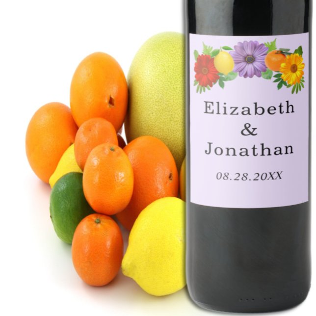 Citrus Floral Garden Wedding Wine Label (Creator Uploaded)