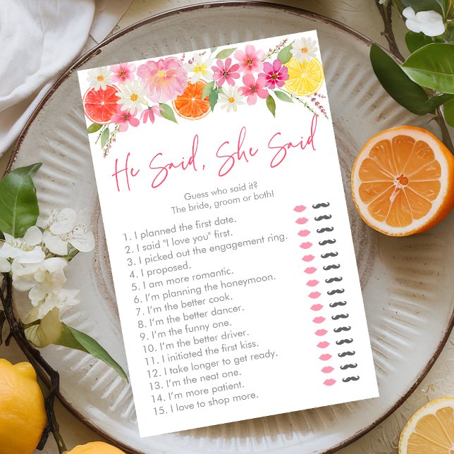 Citrus Floral He Said She Said Bridal Game (Creator Uploaded)