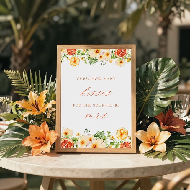 Citrus Floral How Many Kisses Bridal Shower Game Poster (Creator Uploaded)