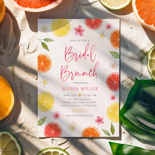 Citrus Floral Lemon Orange Bridal Shower Brunch Invitation (Creator Uploaded)