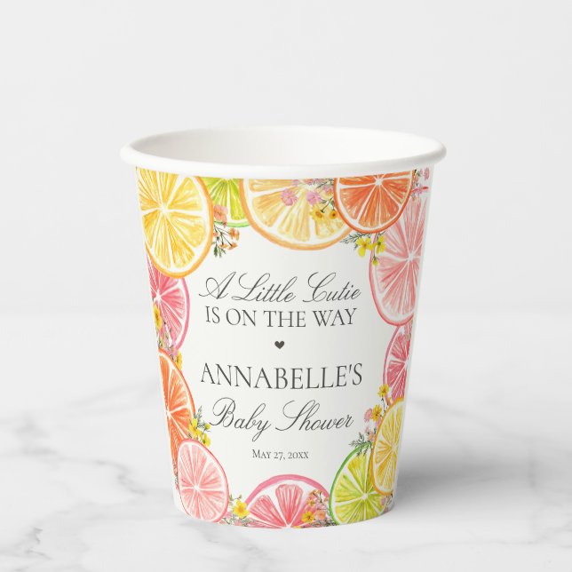 Citrus Floral Little Cutie Baby Shower Paper Cups (Front)