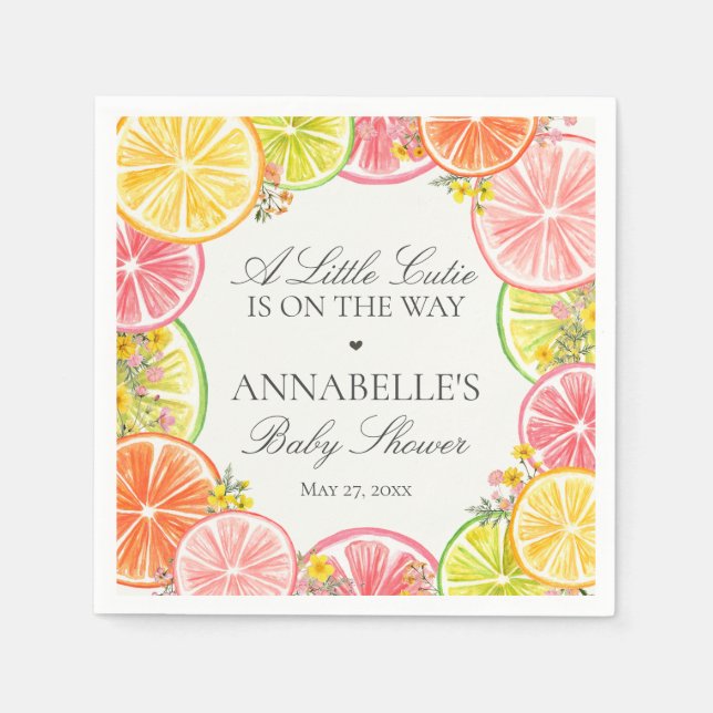 Citrus Floral Little Cutie Baby Shower Table Napkin (Front)