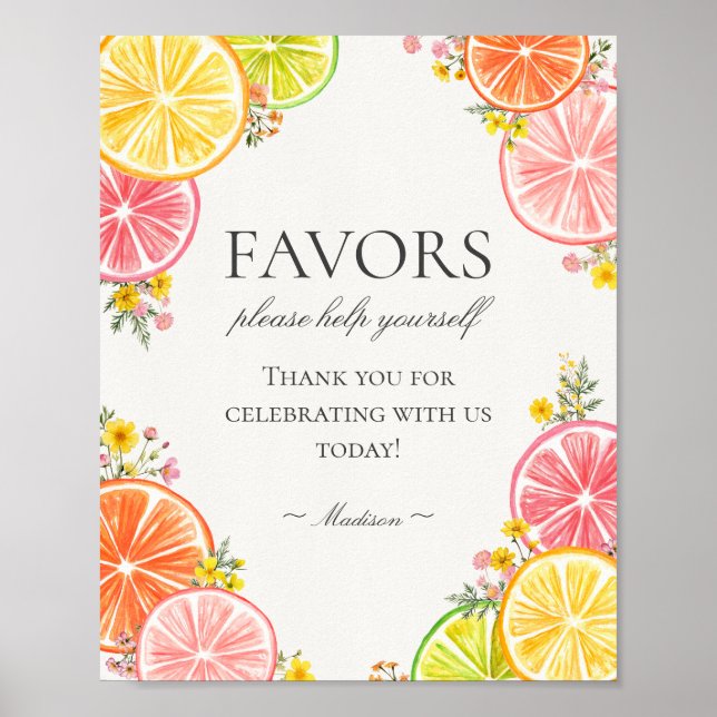 Citrus Floral Little Cutie Favours Sign (Front)