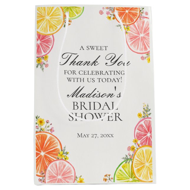 Citrus Floral Main Squeeze Bridal Shower Favours Medium Gift Bag (Front)