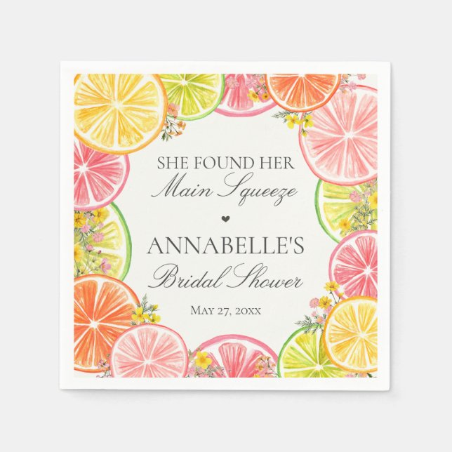 Citrus Floral Main Squeeze Bridal Shower Table Napkin (Front)