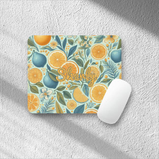 Citrus Floral Pattern Vibrant Botanical Summer Mouse Pad
