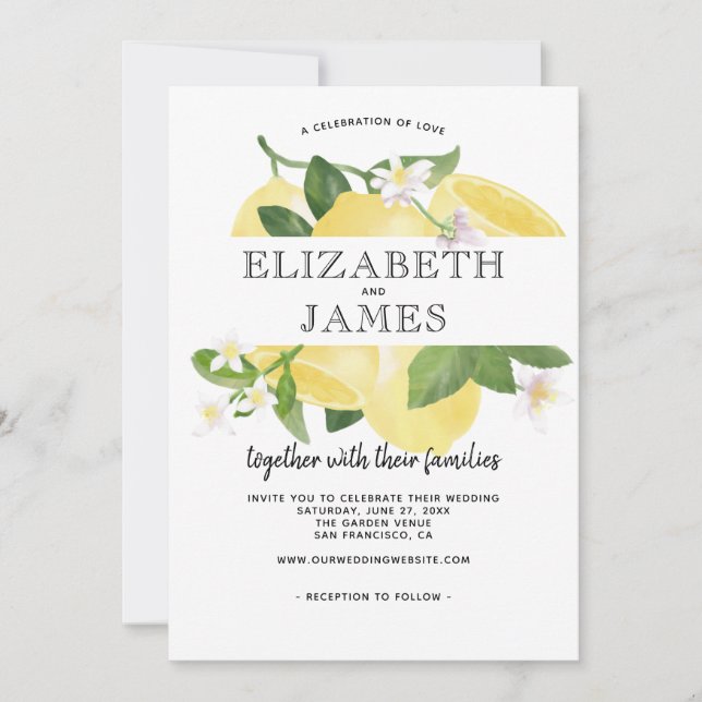 Citrus Fresh Lemon Yellow Summer Wedding Invitation (Front)