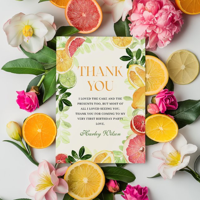 Citrus Fruit 1st Birthday Thank You Card (Creator Uploaded)