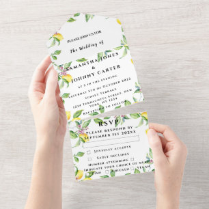 Citrus Fruit Exotic Garden Yellow Lemon Wedding  A All In One Invitation