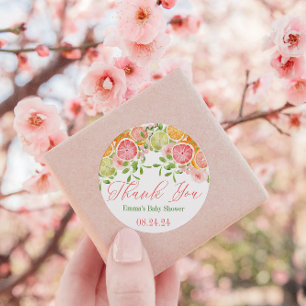Citrus Fruit & Flowers Baby Shower Favour Classic Round Sticker
