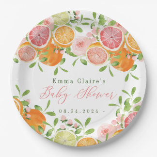 Citrus Fruit & Flowers Baby Shower Paper Plate