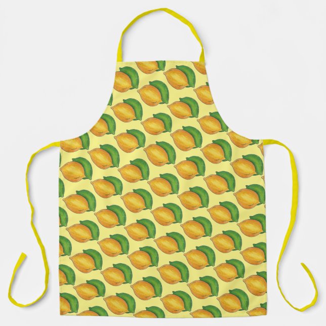 Citrus Fruit Lemon Lime Fruity Yellow Green Print Apron (Front)