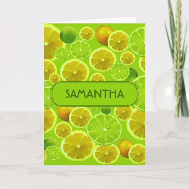 Citrus Fruit, Lemon & Lime Pattern - Personalised Card (Front)
