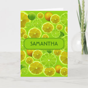 Citrus Fruit, Lemon & Lime Pattern - Personalised Card