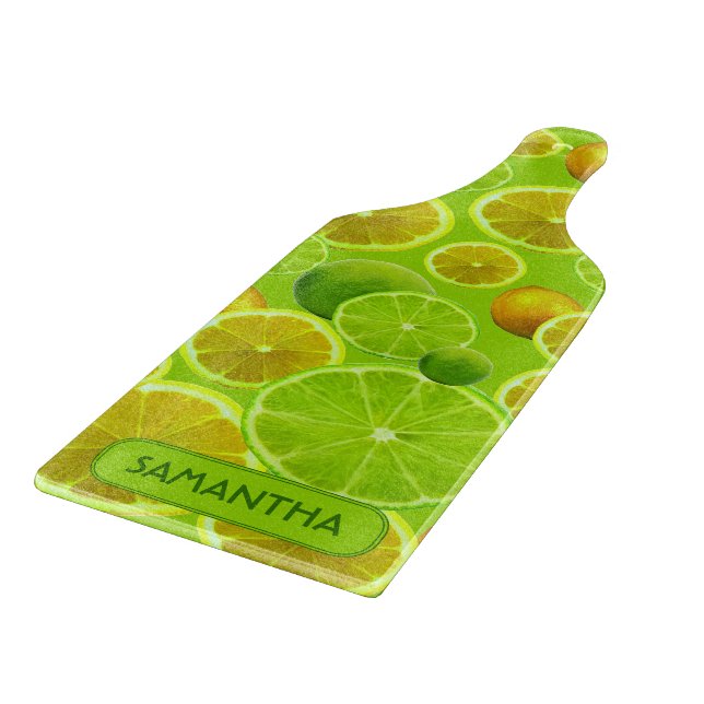 Citrus Fruit, Lemon & Lime Pattern - Personalised Cutting Board (Corner)