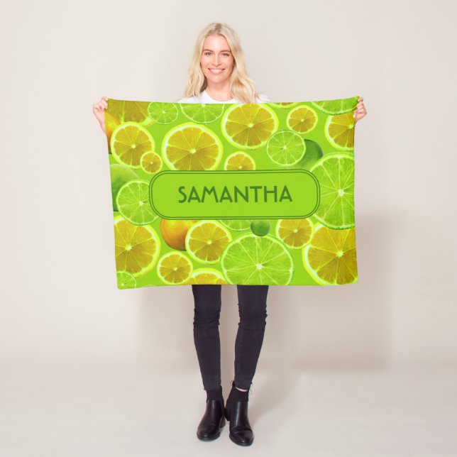 Citrus Fruit, Lemon & Lime Pattern - Personalised Fleece Blanket (In Situ)