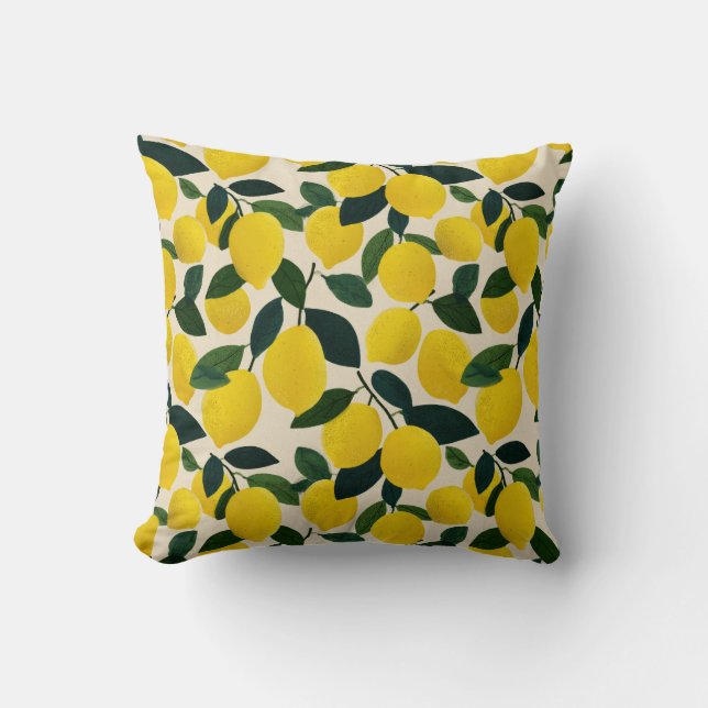 Citrus Fruit Lemon Pattern Yellow Mediterranean  Cushion (Front)
