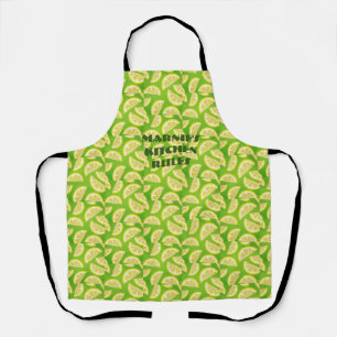 Citrus fruit, lemons, green background editable apron