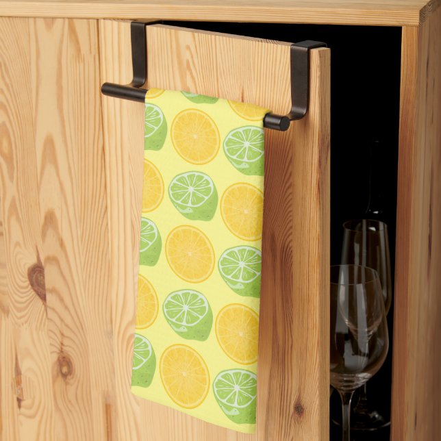Citrus Fruit Limes and Lemons Pattern Yellow Tea Towel (Thirds Fold)