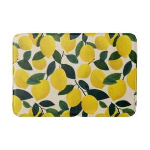 Citrus Fruit Pattern Summer Lemons Mediterranean Bath Mat