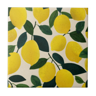 Citrus Fruit Pattern Yellow Lemons Mediterranean  Tile