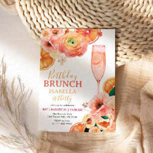 Citrus Fruit Pink Champagne 30th Birthday Brunch Invitation