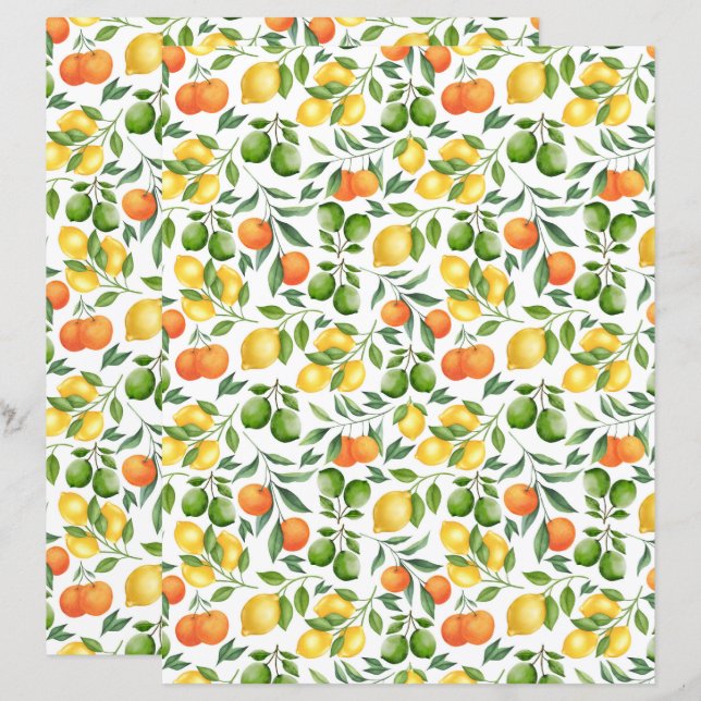 Citrus Fruit Scrapbook Paper (Front/Back)
