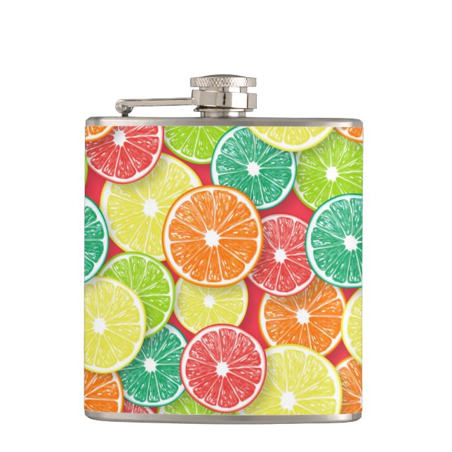 Citrus fruit slices pop art 2 hip flask (Front)