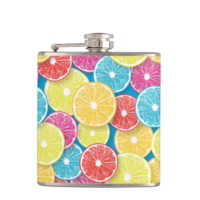Citrus fruit slices pop art hip flask (Front)