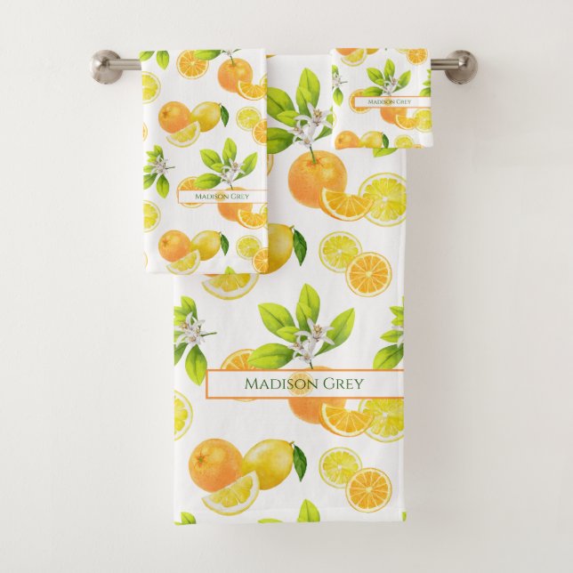 Citrus Fruits Art Oranges and Lemons Patten Bath Towel Set (Insitu)