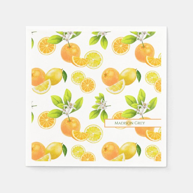 Citrus Fruits Art Oranges and Lemons Patten Napkin (Front)