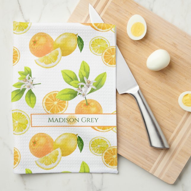 Citrus Fruits Art Oranges and Lemons Patten Tea Towel (Quarter Fold)