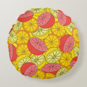 Citrus Fruits Bright Seamless Pattern Round Cushion