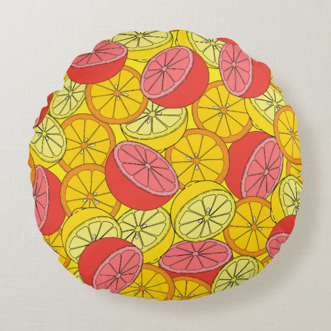 Citrus Fruits Bright Seamless Pattern Round Cushion (Front)