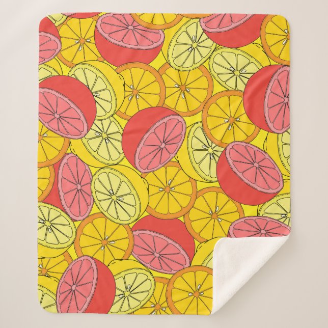 Citrus Fruits Bright Seamless Pattern Sherpa Blanket (Front)