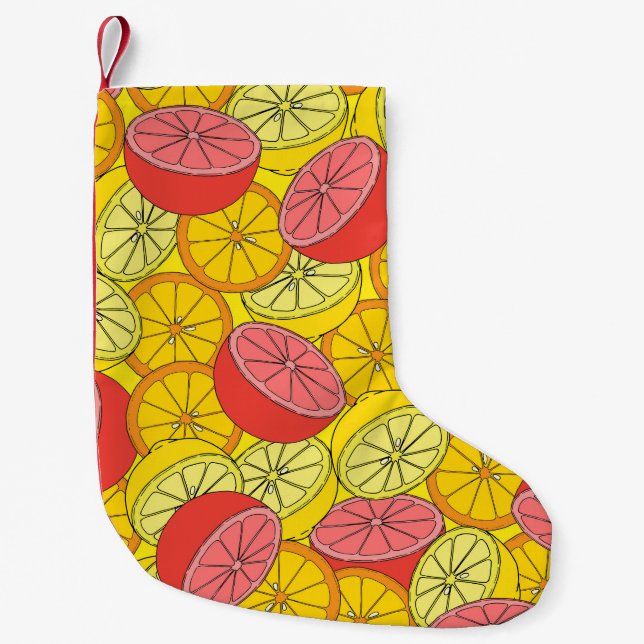 Citrus Fruits Bright Seamless Pattern Small Christmas Stocking (Front)