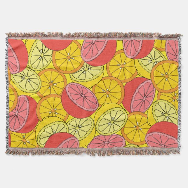 Citrus Fruits Bright Seamless Pattern Throw Blanket (Front)