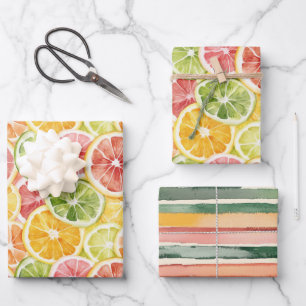 Citrus Fruits Lime Lemon Orange Bridal Shower Wrapping Paper Sheet