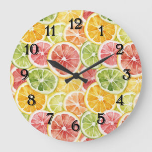 Citrus Fruits Lime Lemon Orange Grapefruit Large Clock