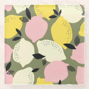 Citrus Fruits Seamless Pattern Glass Coaster