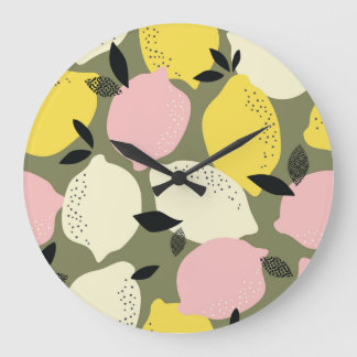 Citrus Fruits Seamless Pattern Large Clock