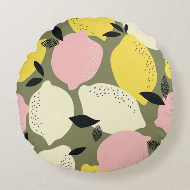 Citrus Fruits Seamless Pattern Round Cushion (Front)